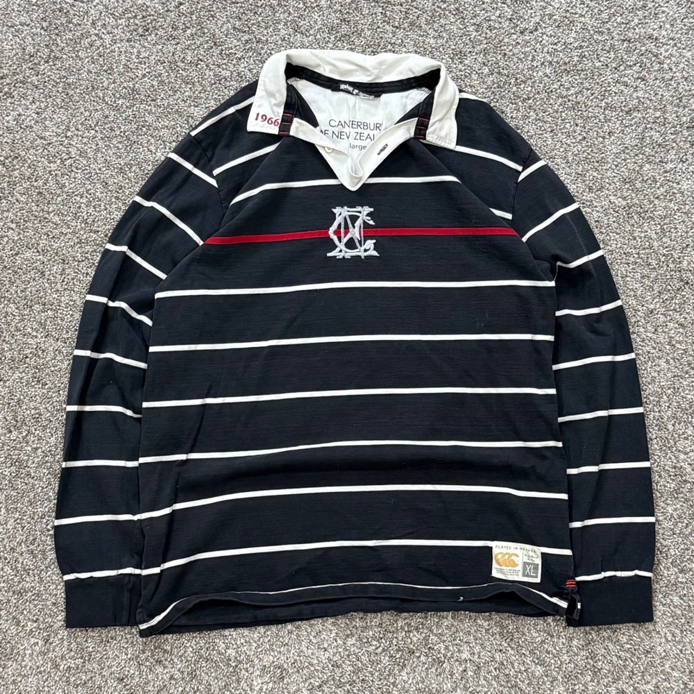 Vintage Canterbury of New Zealand Striped Rugby Polo Shirt Mens XL Long Sleeve